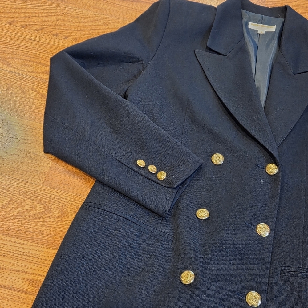Vintage Brooks Brothers Women Long Wool Navy Blue Gold Button Coat Sz 4 Luxury - Picture 4 of 16